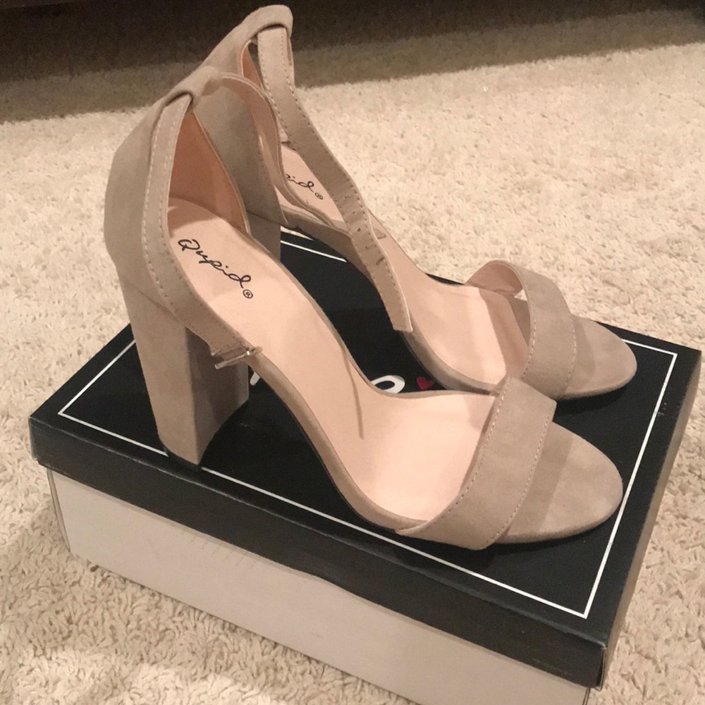 Nude suede heels